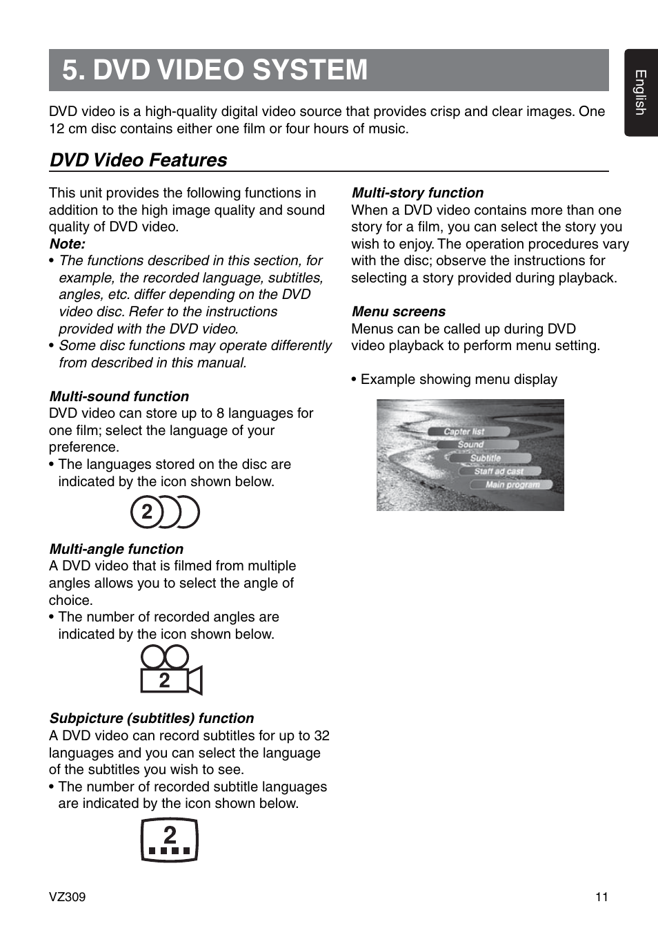 Dvd video system, Dvd video features | Clarion VZ309 User Manual | Page 11 / 36