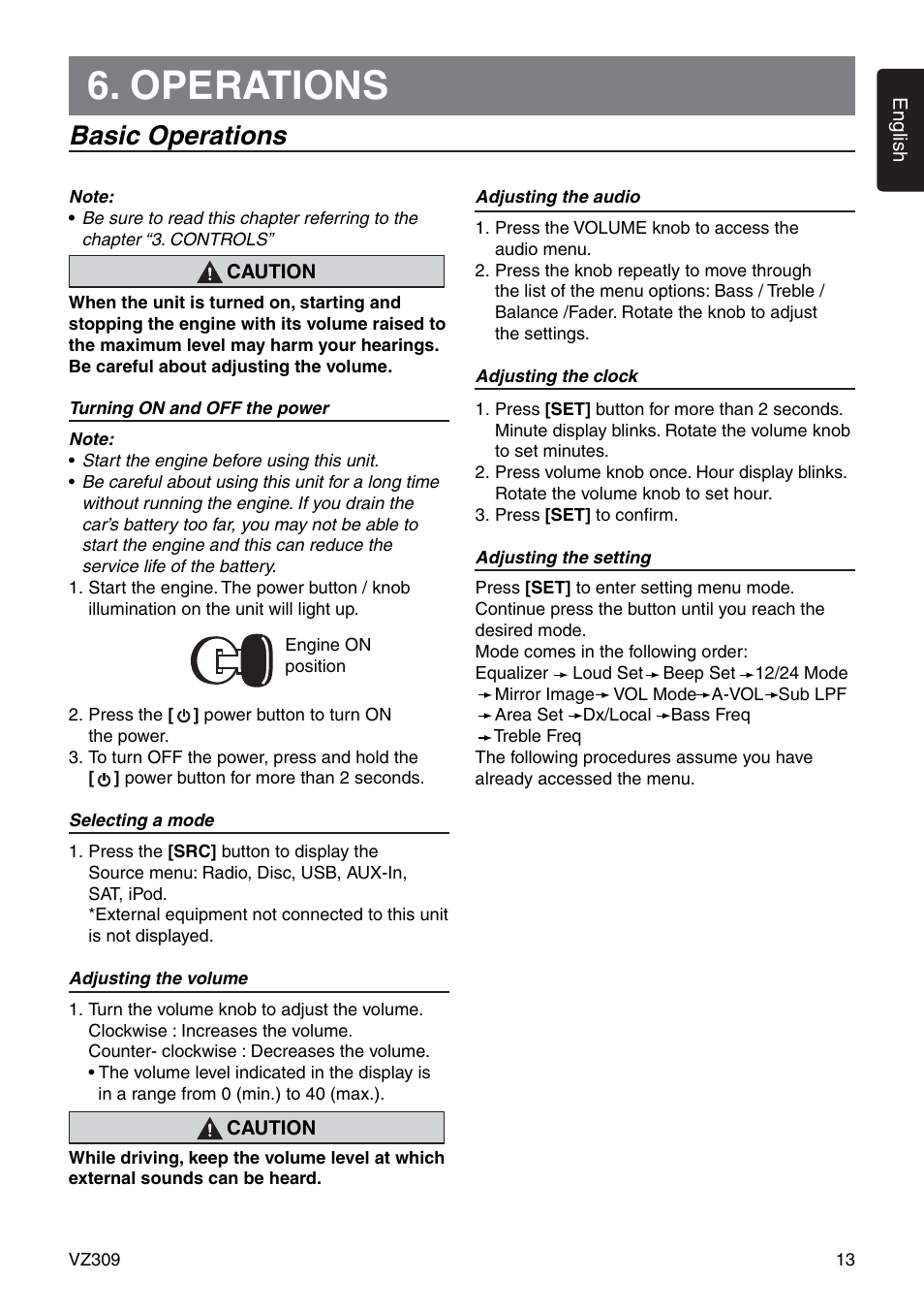 Operations, Basic operations | Clarion VZ309 User Manual | Page 13 / 36