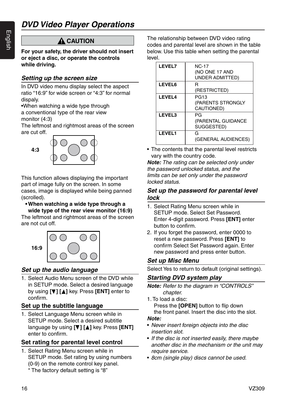 Dvd video player operations | Clarion VZ309 User Manual | Page 16 / 36