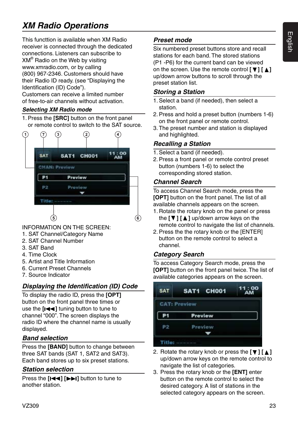 Xm radio operations | Clarion VZ309 User Manual | Page 23 / 36