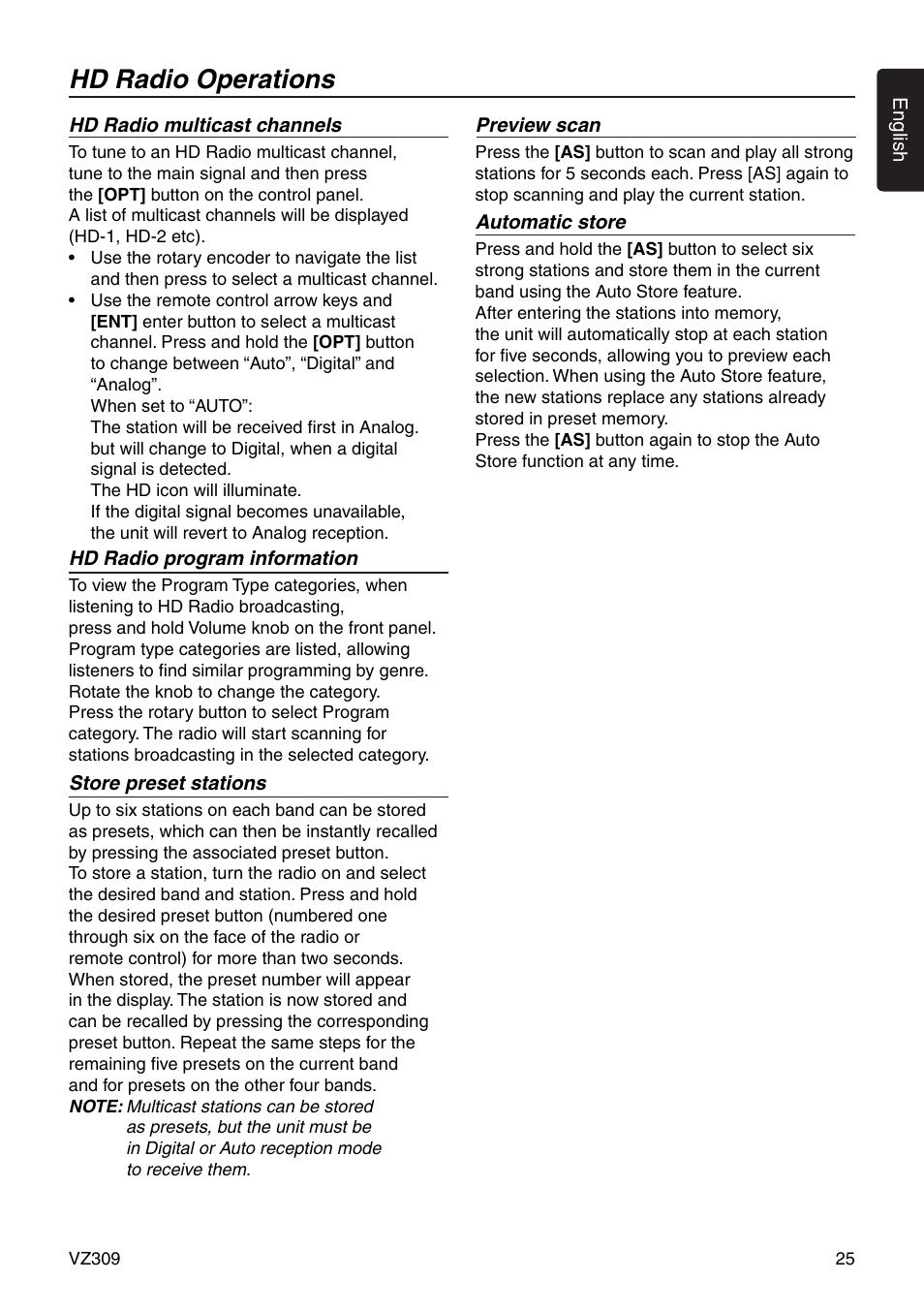 Hd radio operations | Clarion VZ309 User Manual | Page 25 / 36