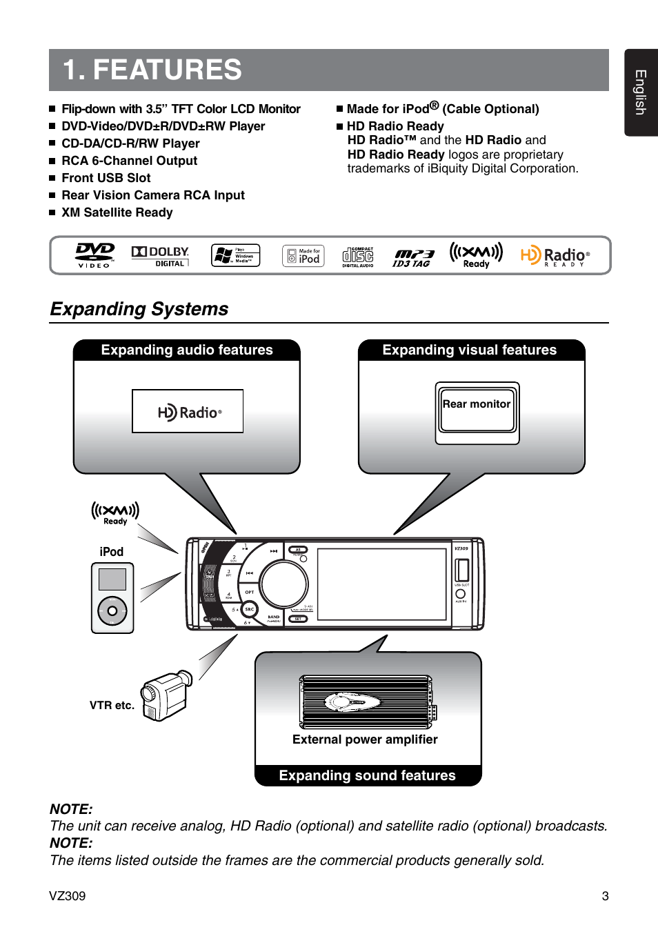 Features, Expanding systems | Clarion VZ309 User Manual | Page 3 / 36