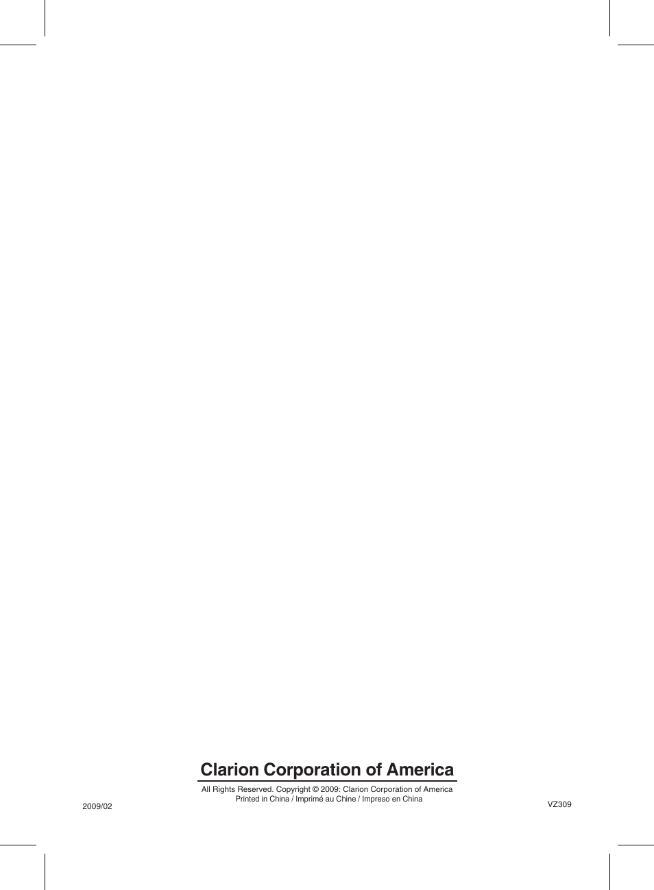 Clarion corporation of america | Clarion VZ309 User Manual | Page 36 / 36