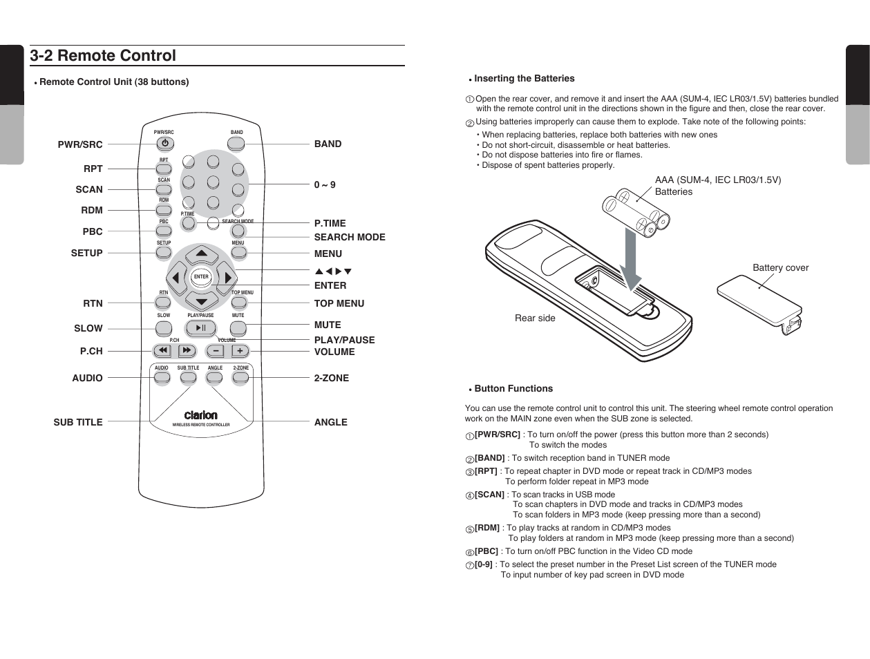 2 remote control, 14 english, 13 english | Clarion VRX585USB User Manual | Page 12 / 66