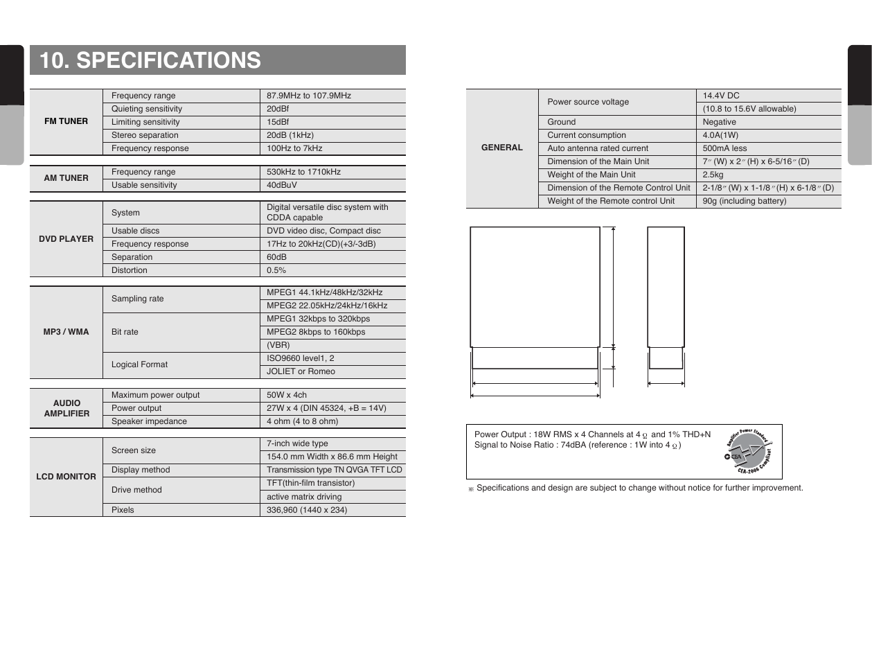 Specifications, 56 english, 55 english | Clarion VRX585USB User Manual | Page 55 / 66