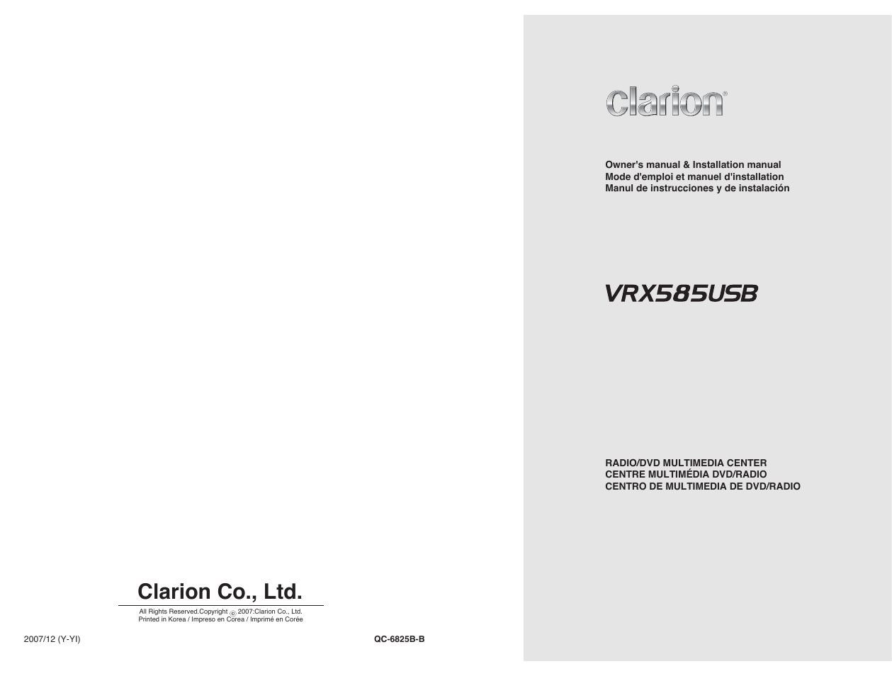 Clarion co., ltd | Clarion VRX585USB User Manual | Page 66 / 66