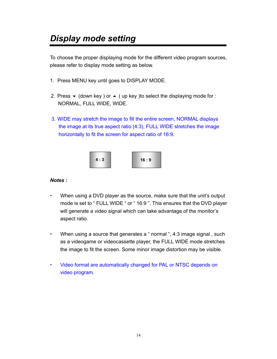 Display mode setting | Clarion VMA773 User Manual | Page 14 / 33
