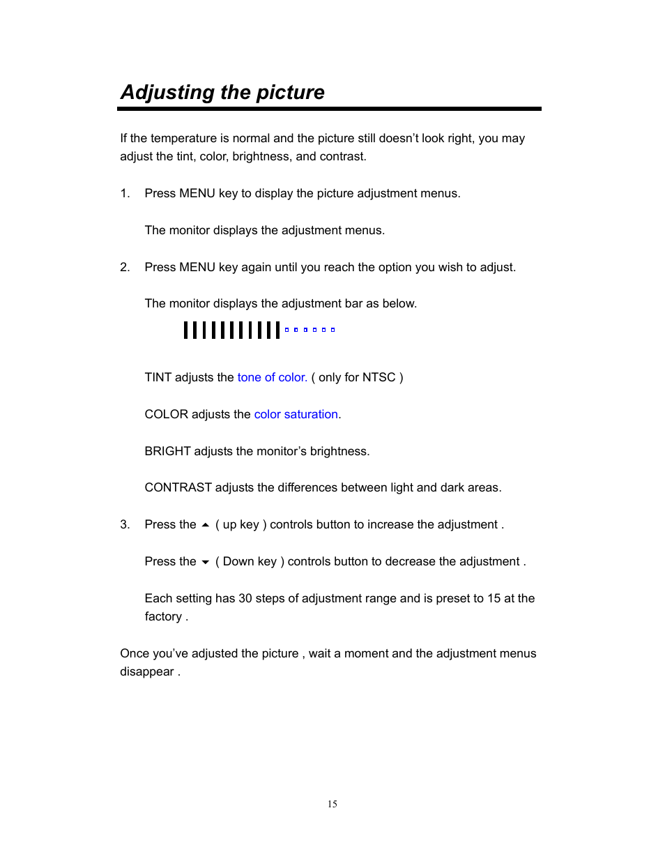 Adjusting the picture | Clarion VMA773 User Manual | Page 15 / 33