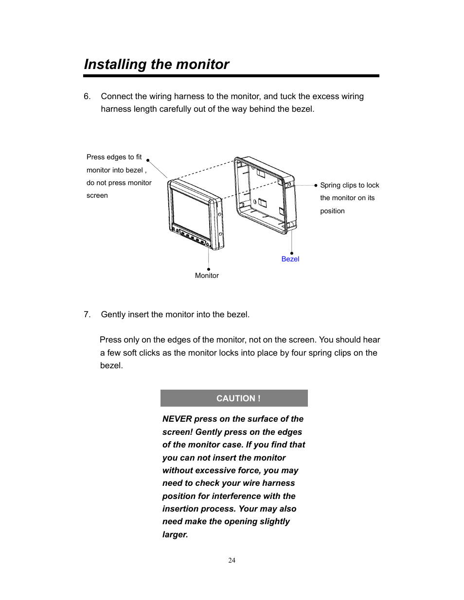Installing the monitor | Clarion VMA773 User Manual | Page 24 / 33