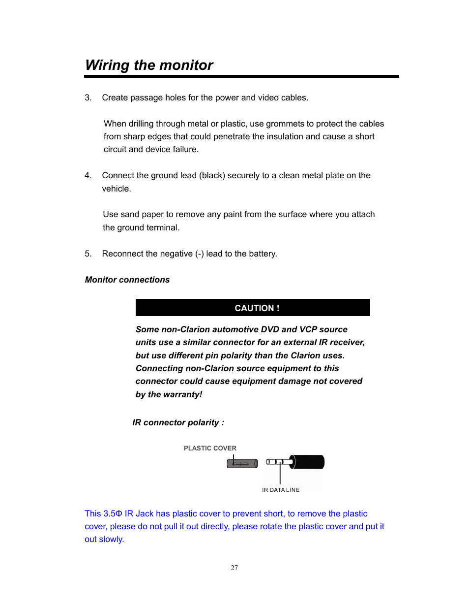 Wiring the monitor | Clarion VMA773 User Manual | Page 27 / 33