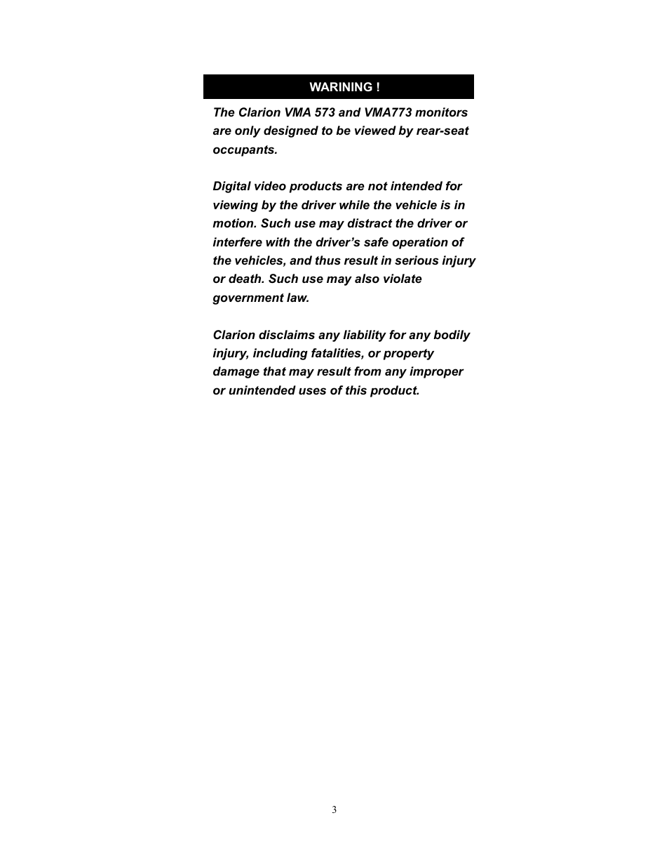 Clarion VMA773 User Manual | Page 3 / 33