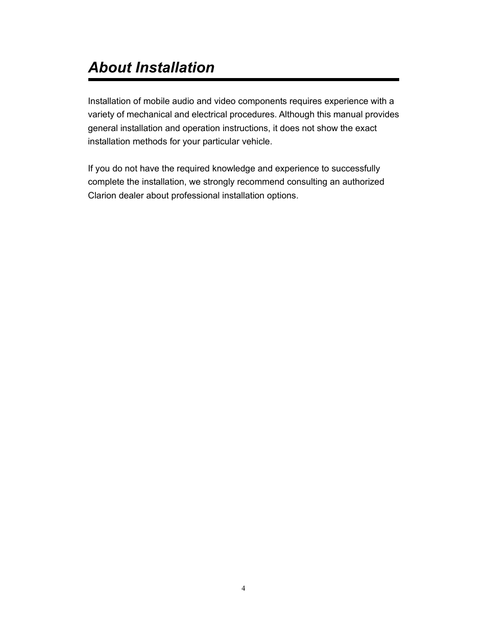 About installation | Clarion VMA773 User Manual | Page 4 / 33