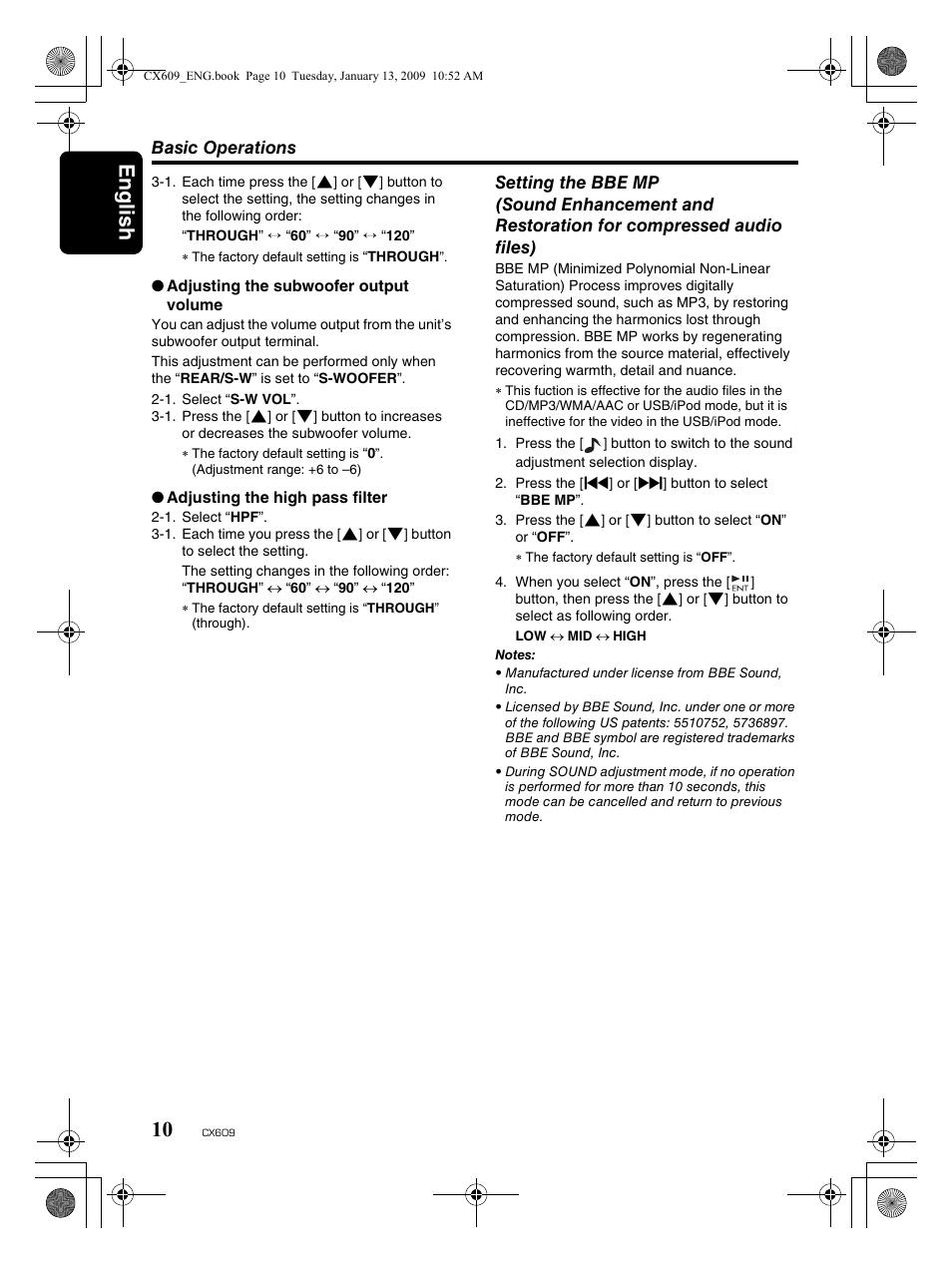 English 10 | Clarion CX609 User Manual | Page 10 / 38