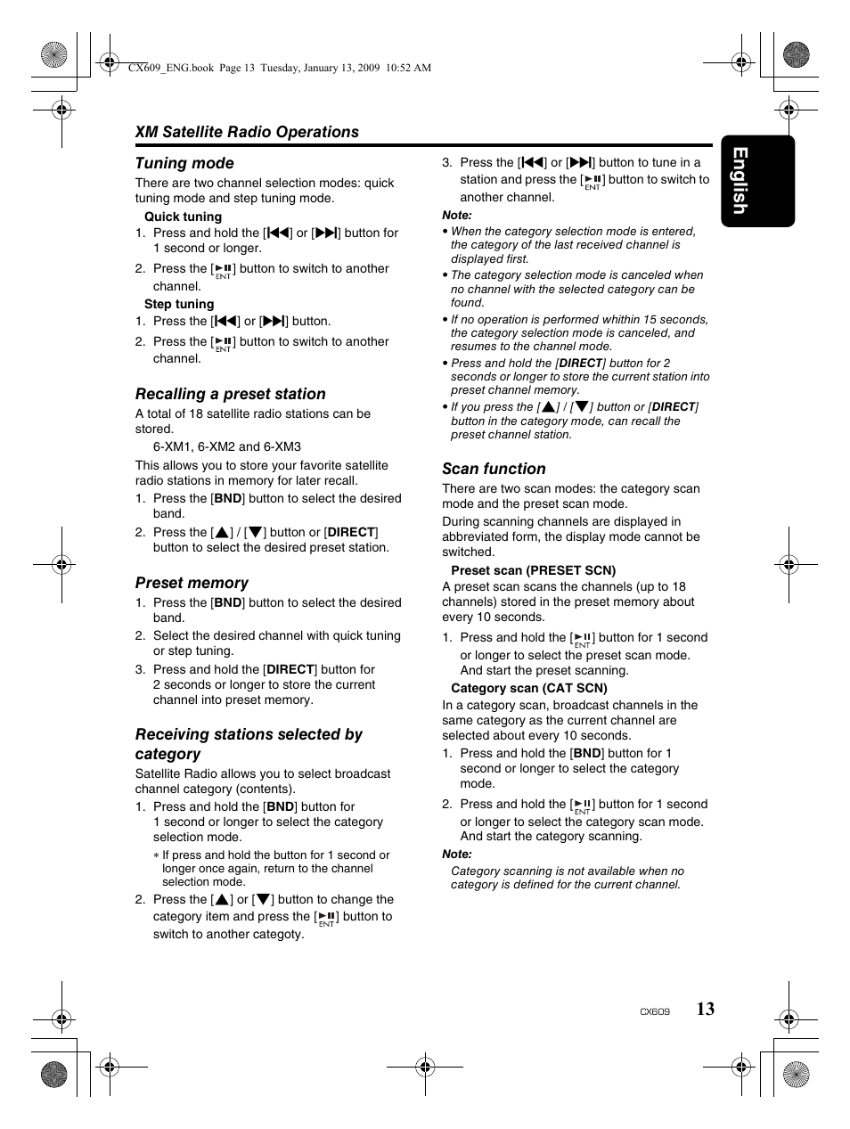 English 13 | Clarion CX609 User Manual | Page 13 / 38