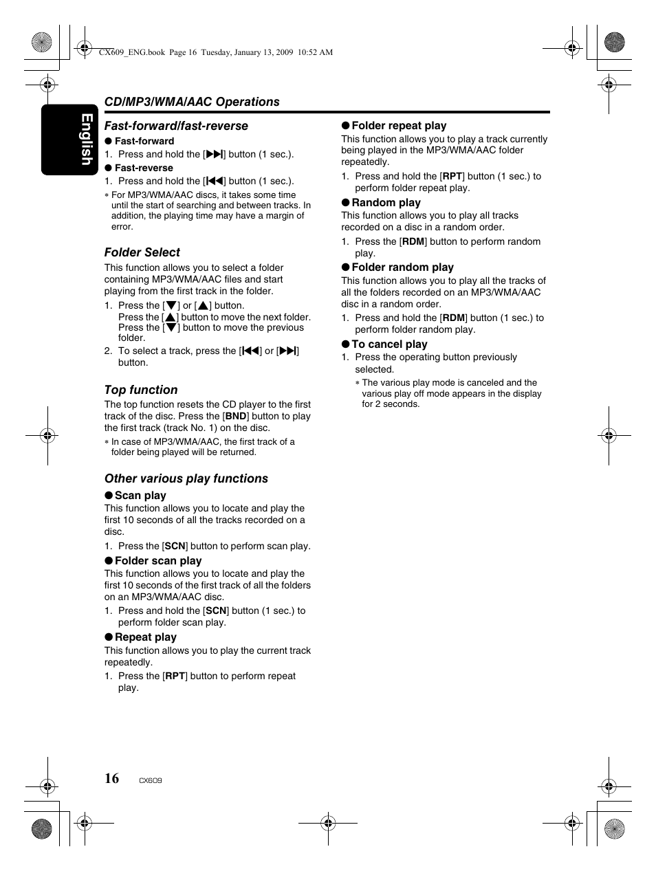 English 16 | Clarion CX609 User Manual | Page 16 / 38