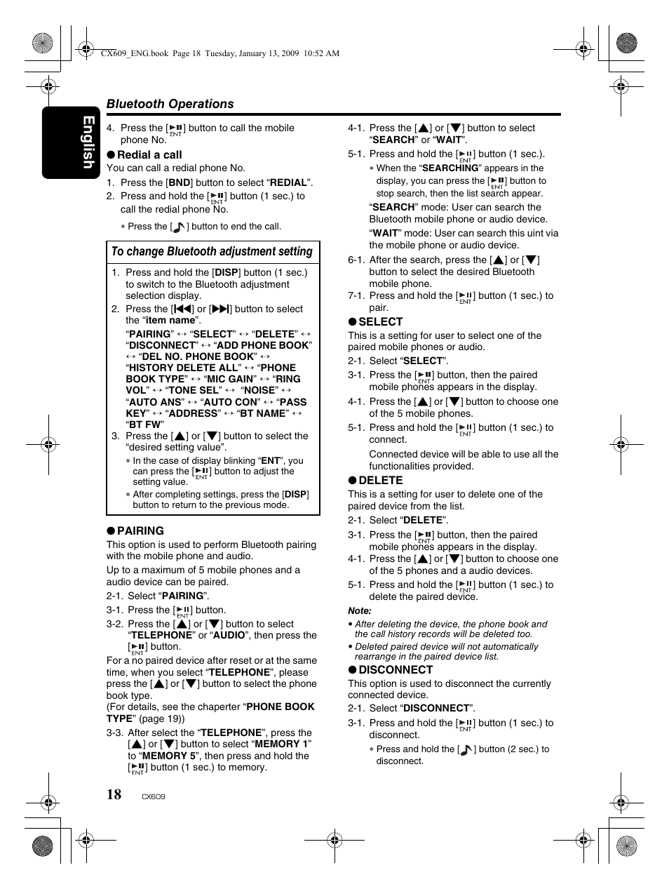 English 18 | Clarion CX609 User Manual | Page 18 / 38