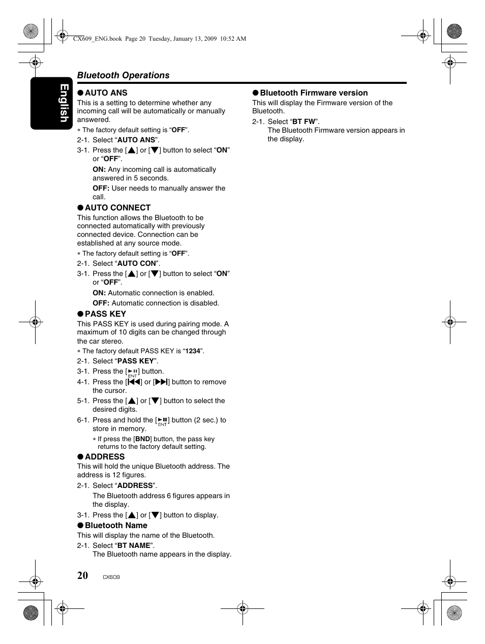 English 20 | Clarion CX609 User Manual | Page 20 / 38