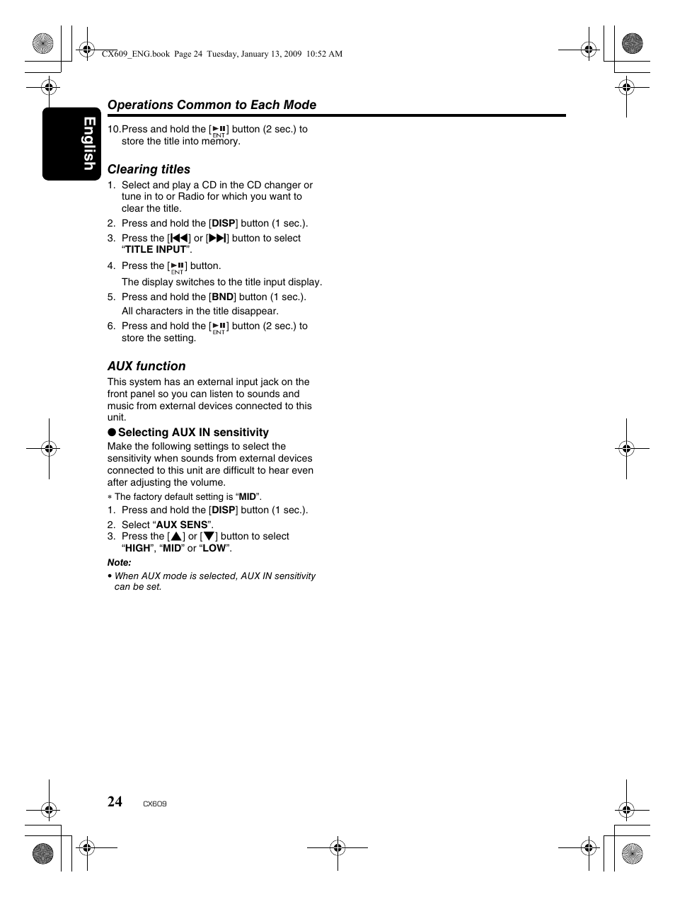 English 24 | Clarion CX609 User Manual | Page 24 / 38