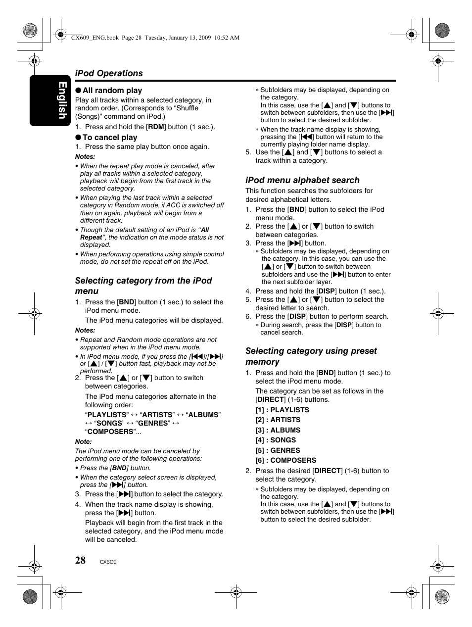 English 28 | Clarion CX609 User Manual | Page 28 / 38