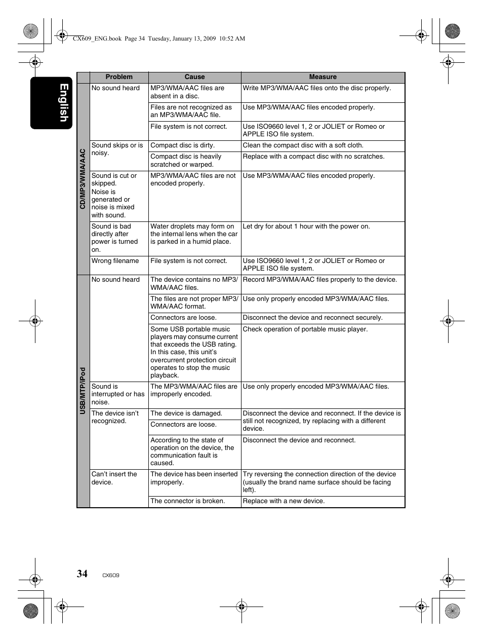 English 34 | Clarion CX609 User Manual | Page 34 / 38