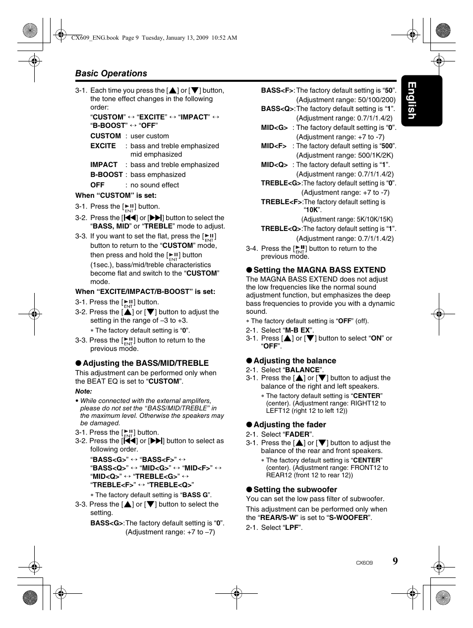 English 9 | Clarion CX609 User Manual | Page 9 / 38