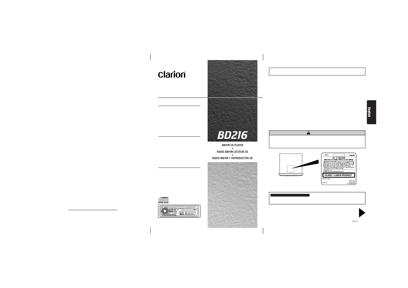 Clarion BD216 User Manual | 12 pages