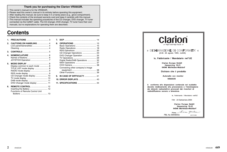 Clarion VRX653R User Manual | Page 2 / 53