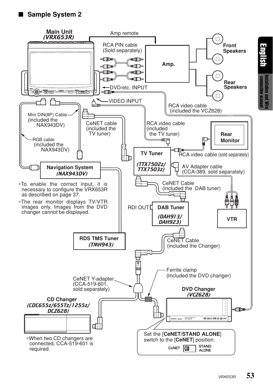 53 english, Sample system 2 | Clarion VRX653R User Manual | Page 51 / 53