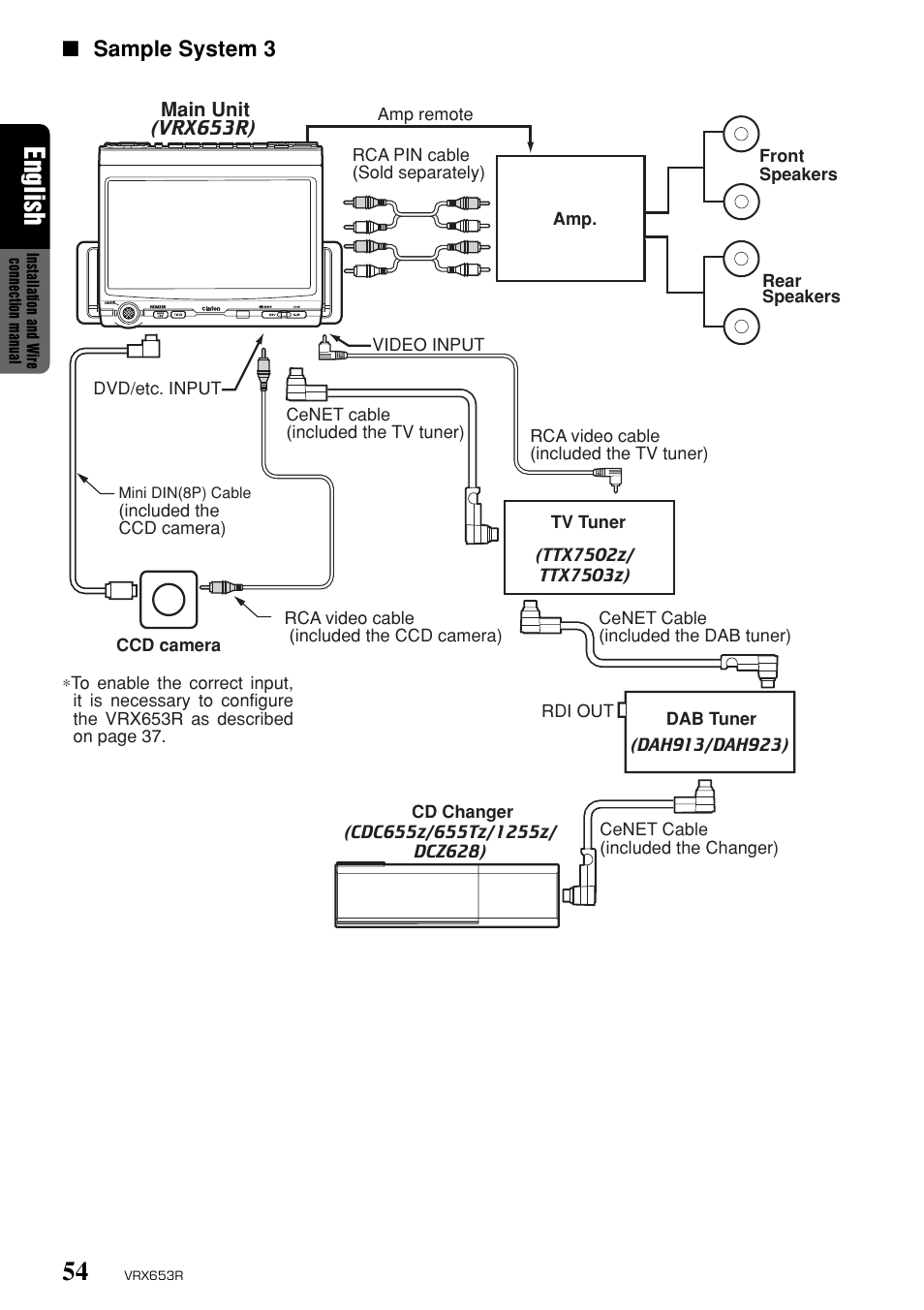 English, Sample system 3 | Clarion VRX653R User Manual | Page 52 / 53