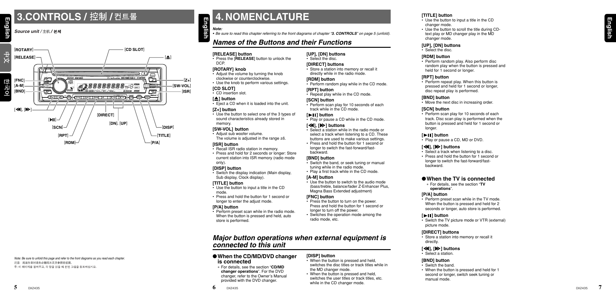 Nomenclature, Controls | Clarion ProAudio DXZ435 User Manual | Page 4 / 14