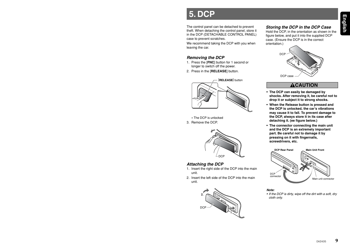 9english, Caution | Clarion ProAudio DXZ435 User Manual | Page 5 / 14