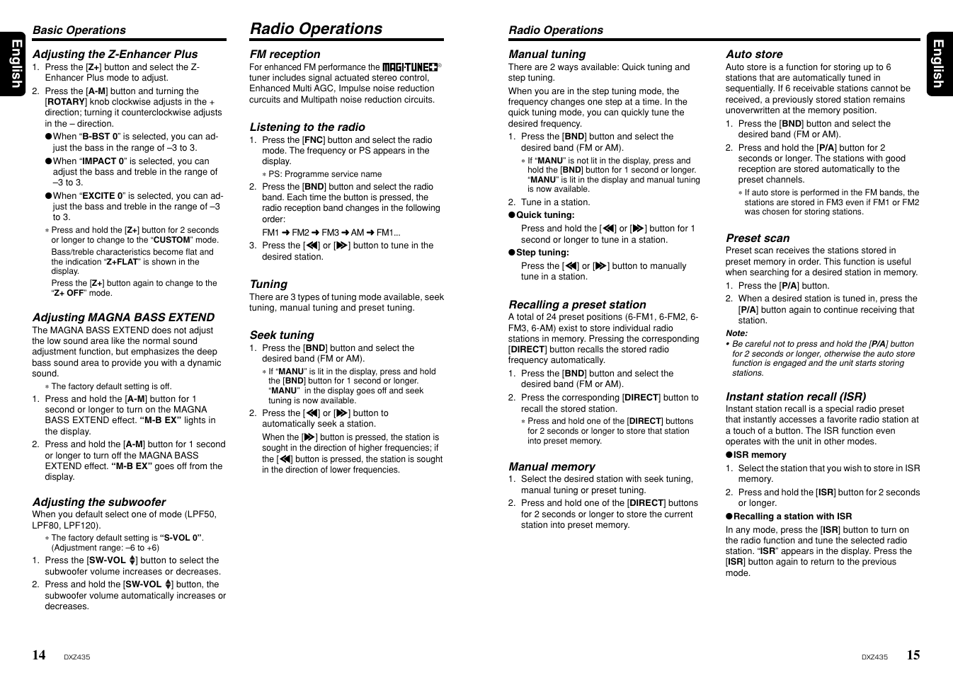 Radio operations, 15 english 14, English | Clarion ProAudio DXZ435 User Manual | Page 8 / 14