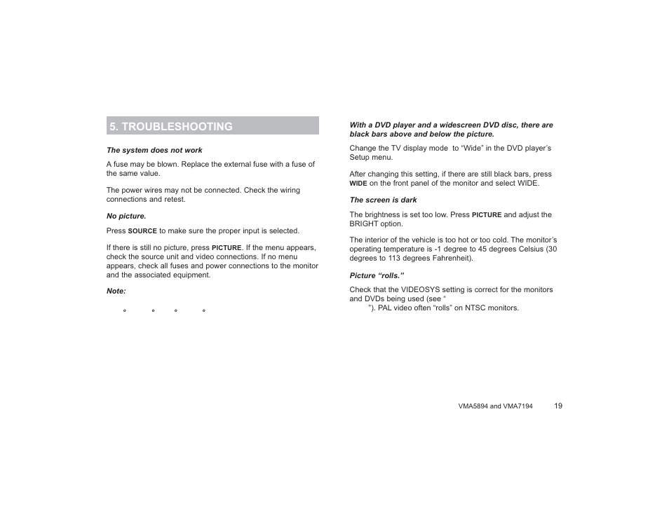 Troubleshooting | Clarion VMA5894 User Manual | Page 19 / 23
