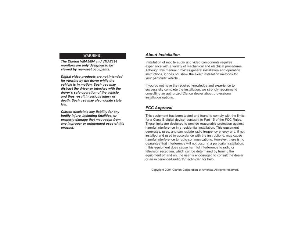 Clarion VMA5894 User Manual | Page 2 / 23