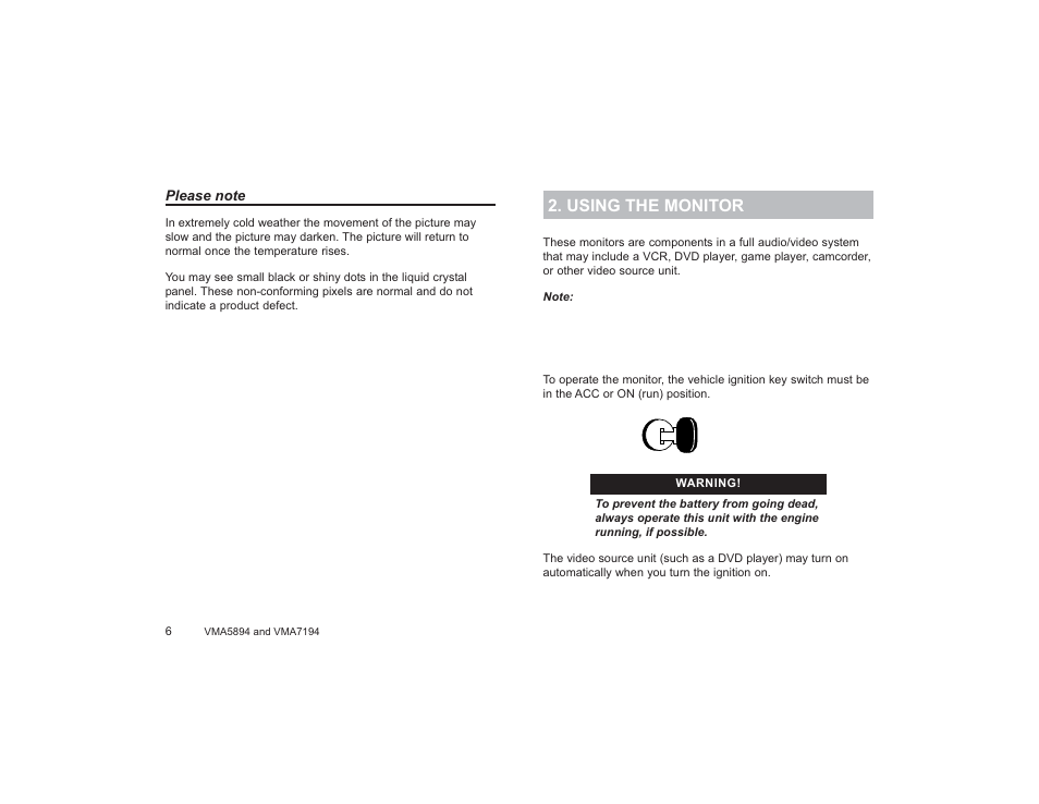 Using the monitor | Clarion VMA5894 User Manual | Page 6 / 23