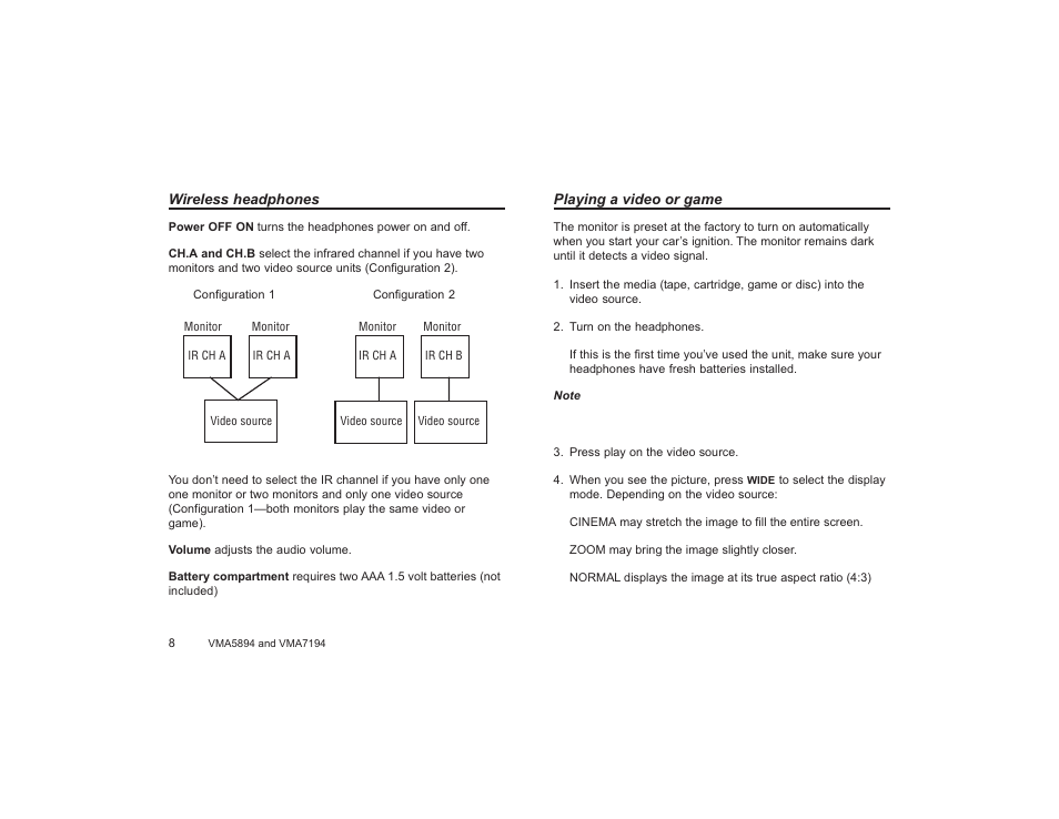 Wireless headphones, Playing a video | Clarion VMA5894 User Manual | Page 8 / 23