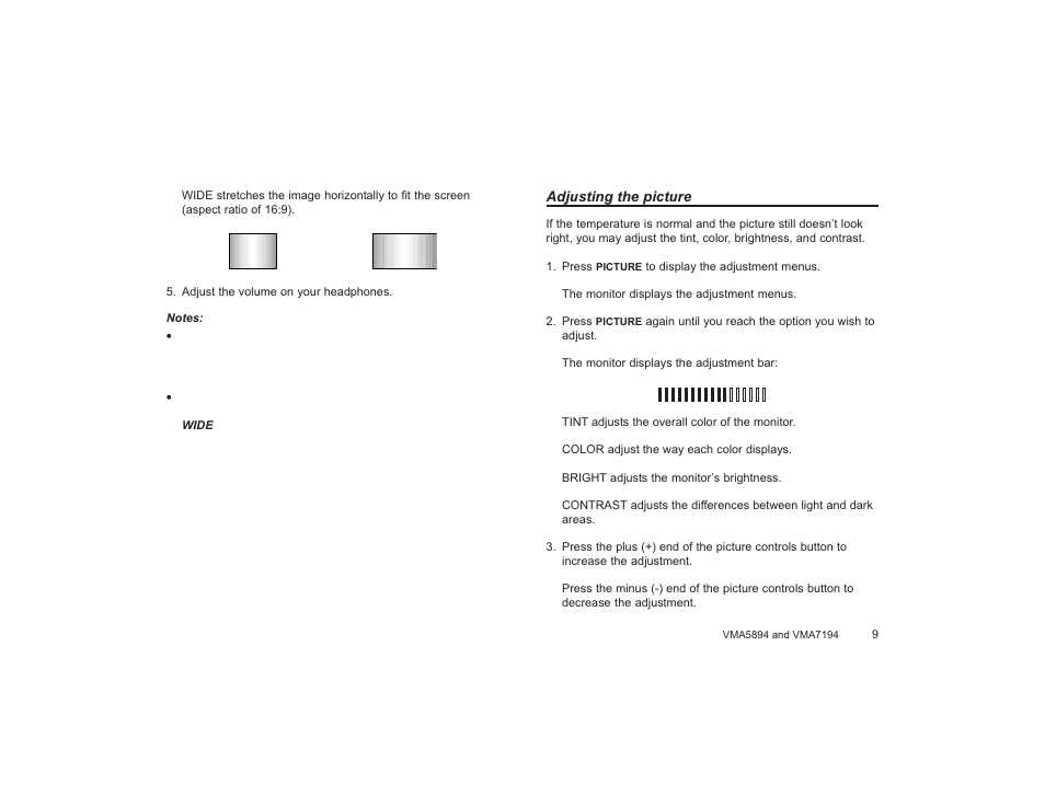 Adjusting picture | Clarion VMA5894 User Manual | Page 9 / 23