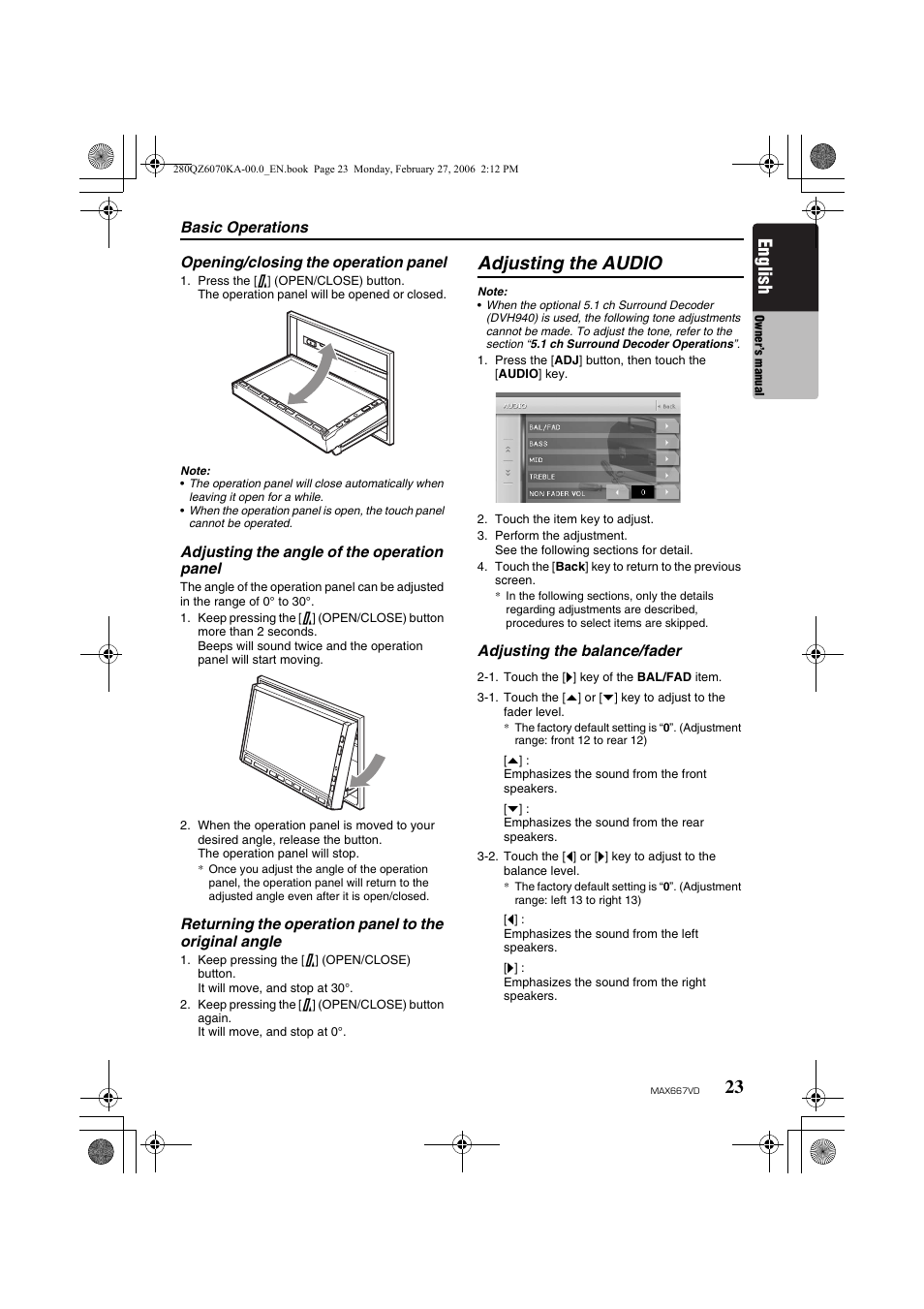 Adjusting the audio, English | Clarion MAX667VD User Manual | Page 23 / 75