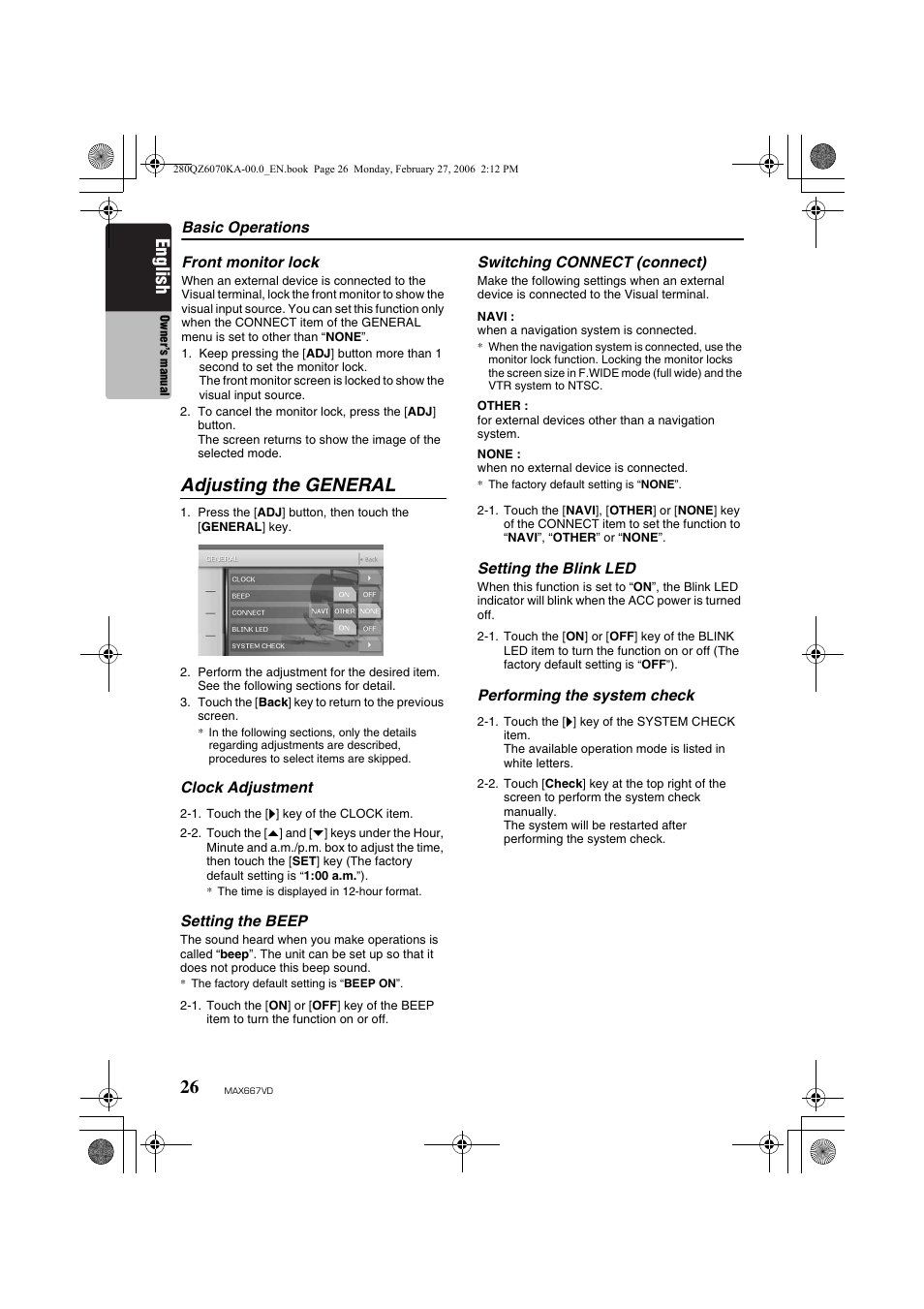 Adjusting the general, English | Clarion MAX667VD User Manual | Page 26 / 75