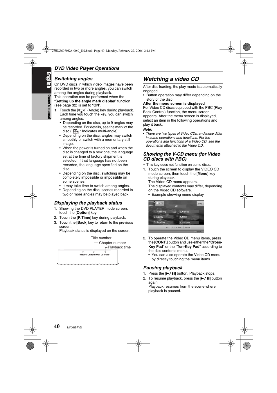 Watching a video cd, English | Clarion MAX667VD User Manual | Page 40 / 75