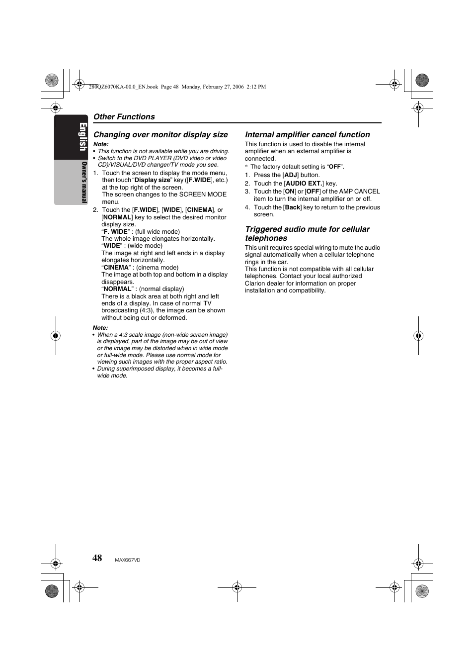 English | Clarion MAX667VD User Manual | Page 48 / 75