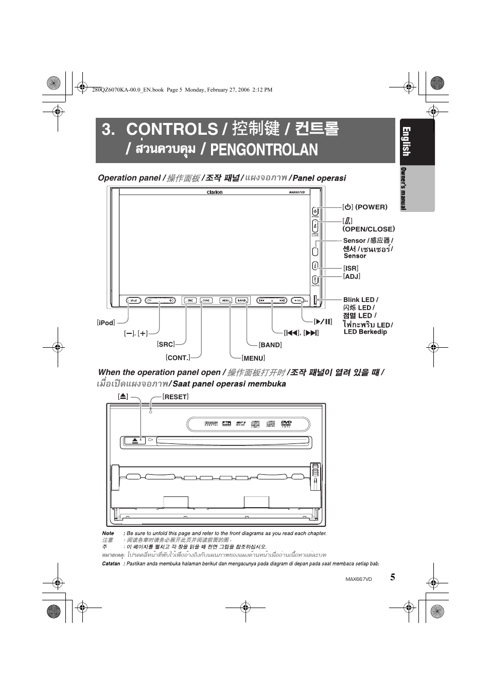 Controls | Clarion MAX667VD User Manual | Page 5 / 75