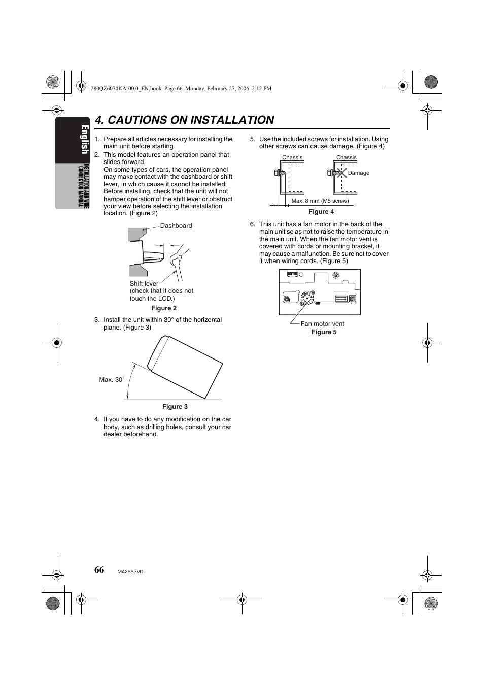 Cautions on installation, English | Clarion MAX667VD User Manual | Page 66 / 75