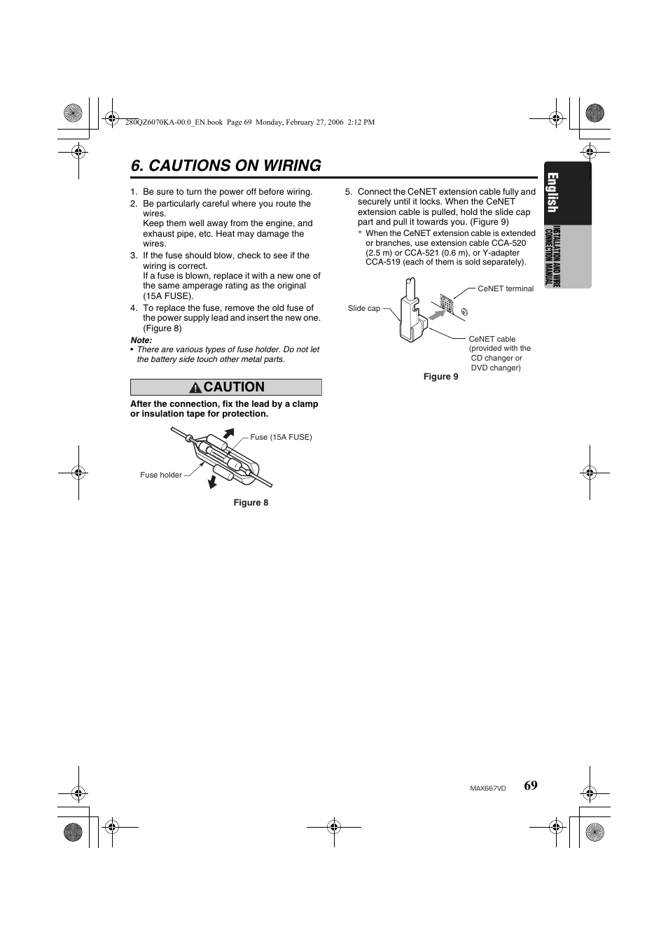 Cautions on wiring, English, Caution | Clarion MAX667VD User Manual | Page 69 / 75