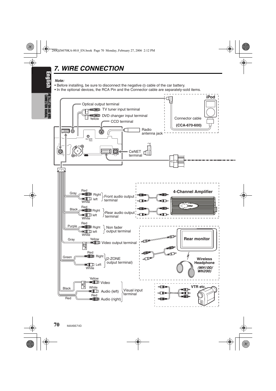 Wire connection, English | Clarion MAX667VD User Manual | Page 70 / 75