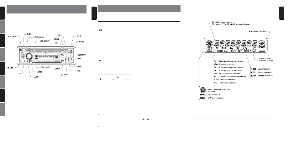 Controls, Nomenclature, Names of the buttons and their functions | Display items, English, English 6 7 | Clarion DB358RMP User Manual | Page 4 / 21