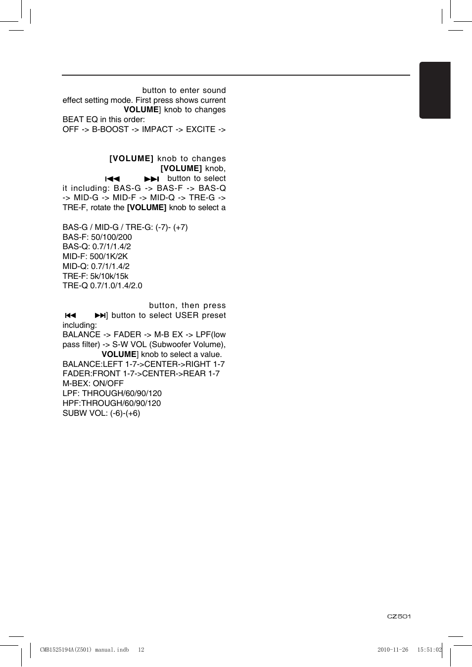 Audio setup | Clarion CZ501 User Manual | Page 13 / 34