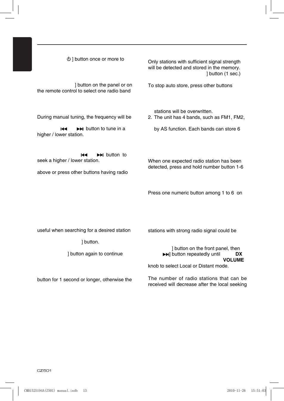 Radio operations | Clarion CZ501 User Manual | Page 14 / 34
