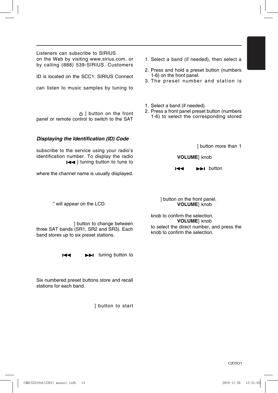 Satellite radio mode | Clarion CZ501 User Manual | Page 15 / 34