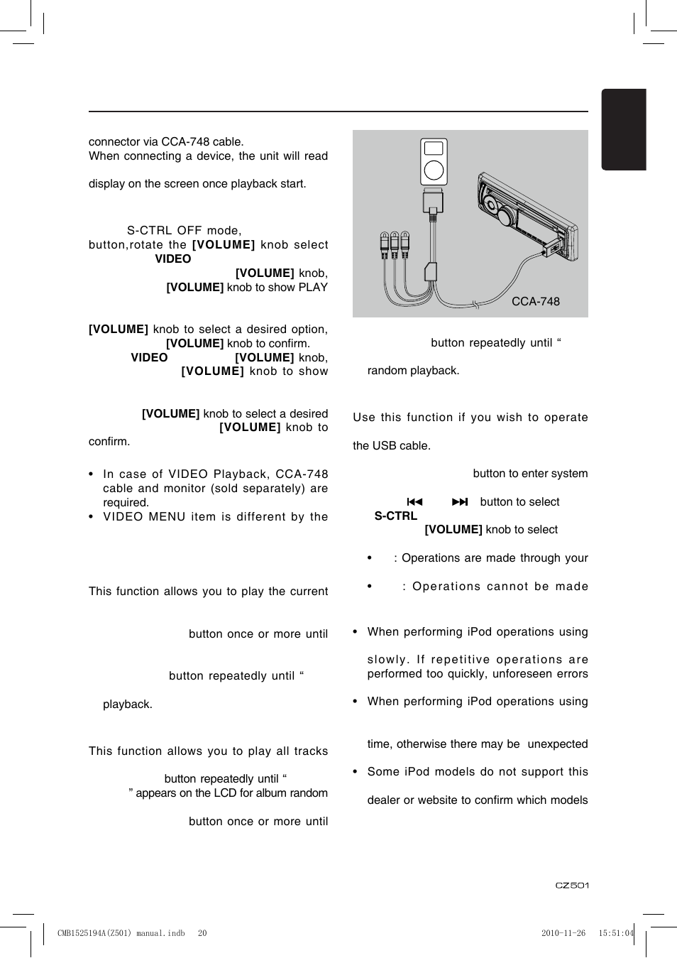 Ipod & iphone operations, Menu, Repeat play | Random play, Setting ipod simple control mode | Clarion CZ501 User Manual | Page 21 / 34